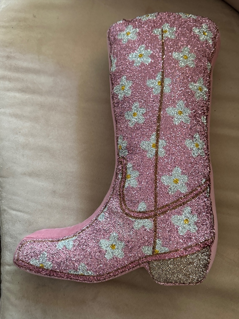 Sparkles Home Luminous Pink Flower Cowgirl Boot Rhinestone
Shaped Throw Pillow